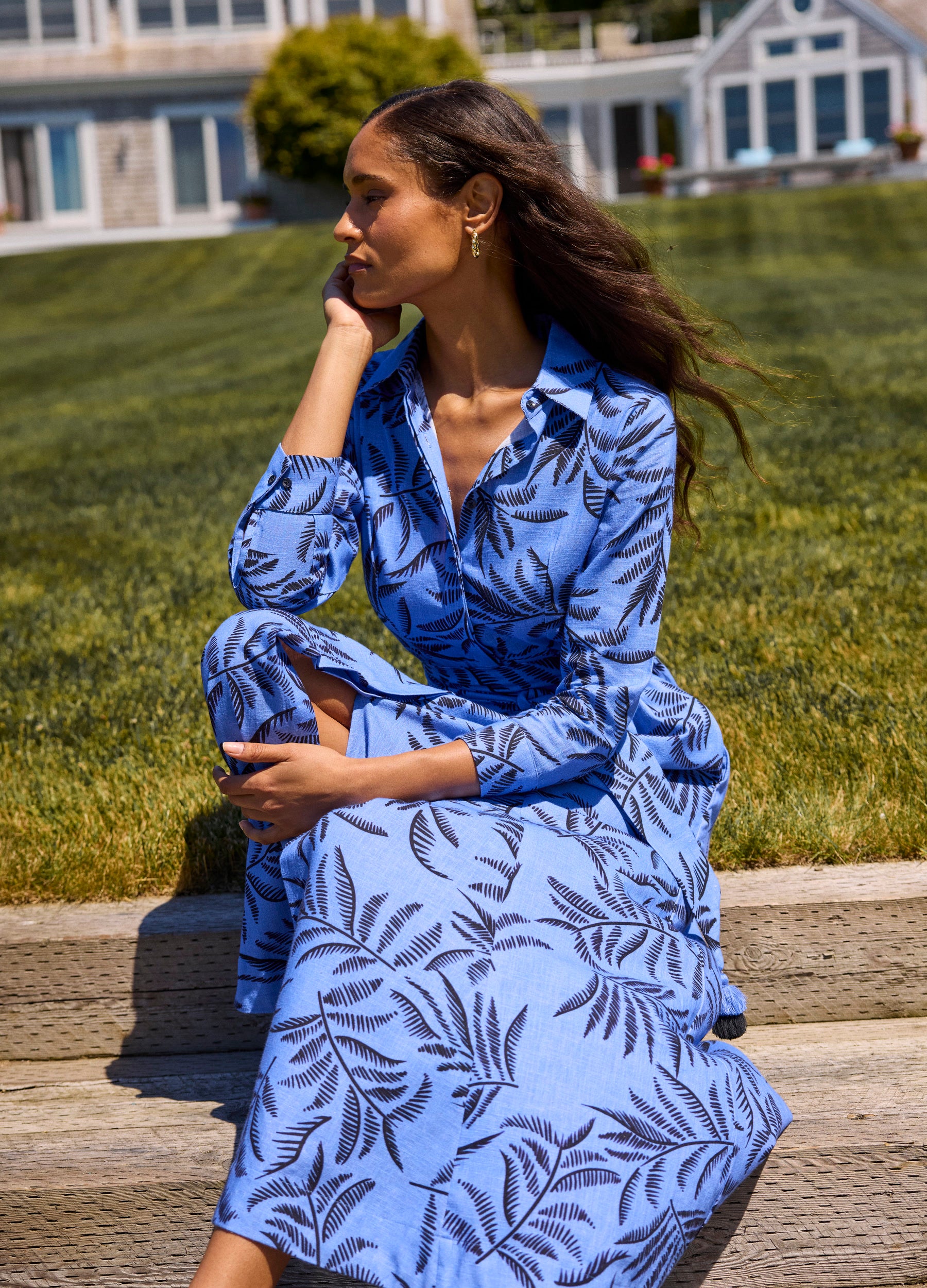 Kit Shirtdress in Leaves Blue