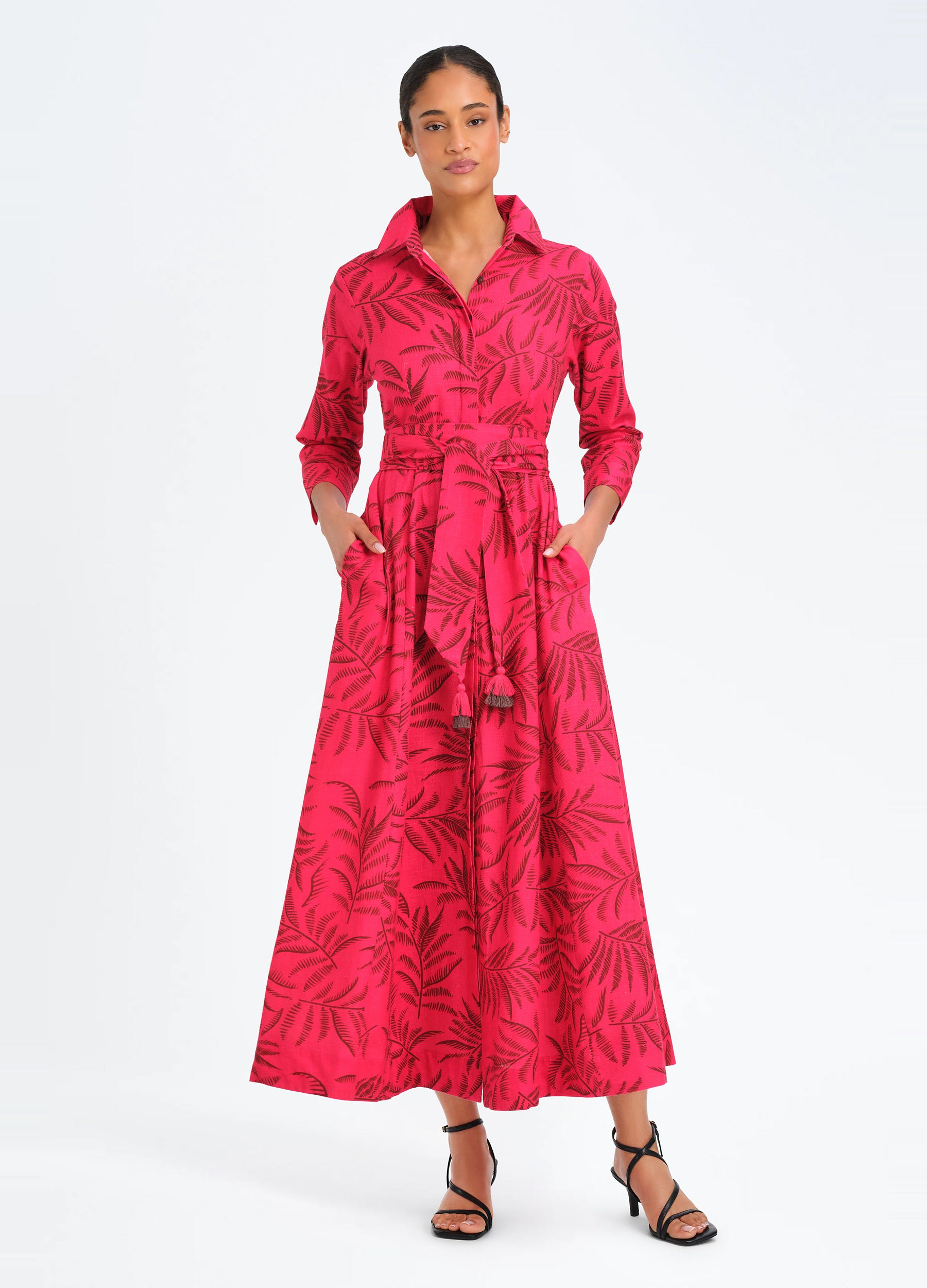 Kit Shirtdress in Leaves Red