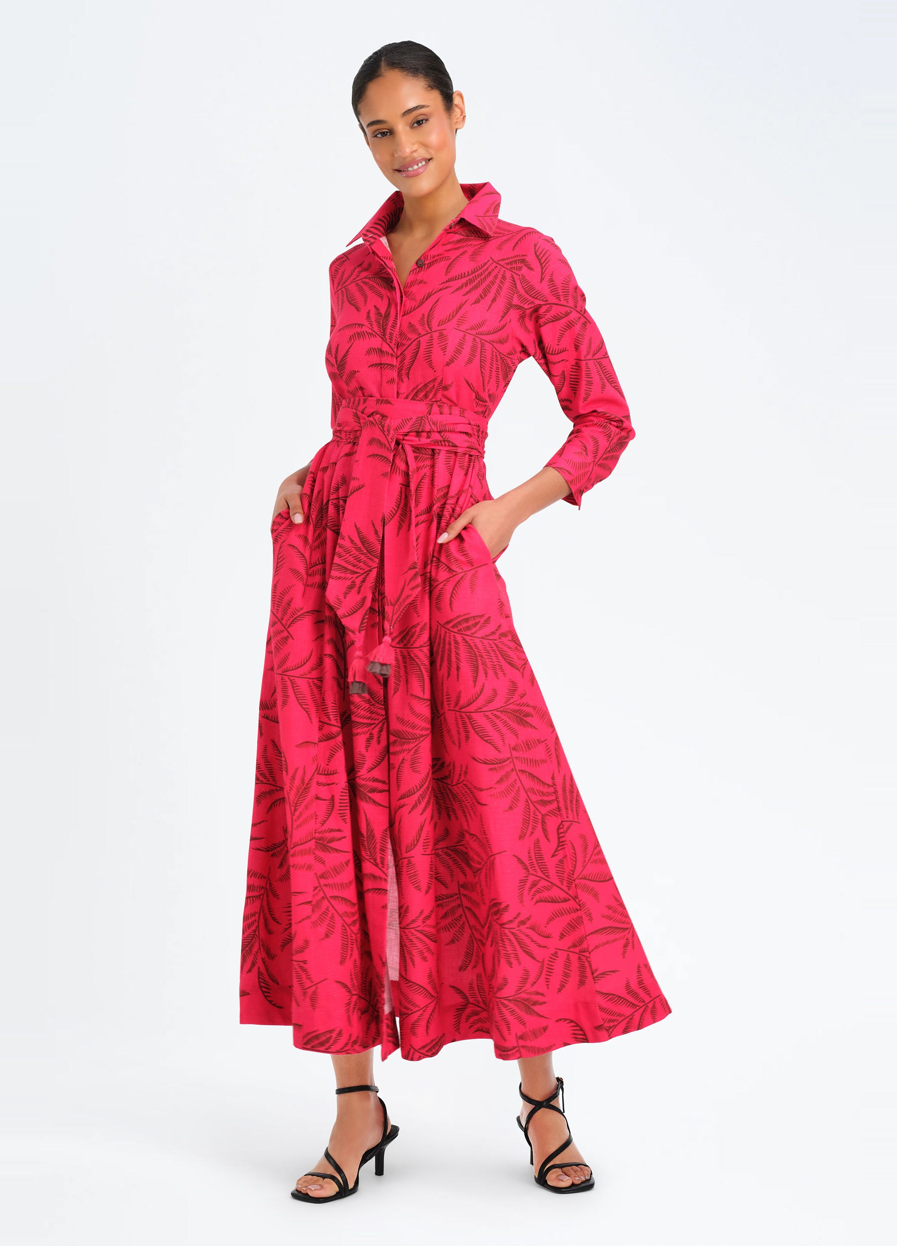 Kit Shirtdress in Leaves Red