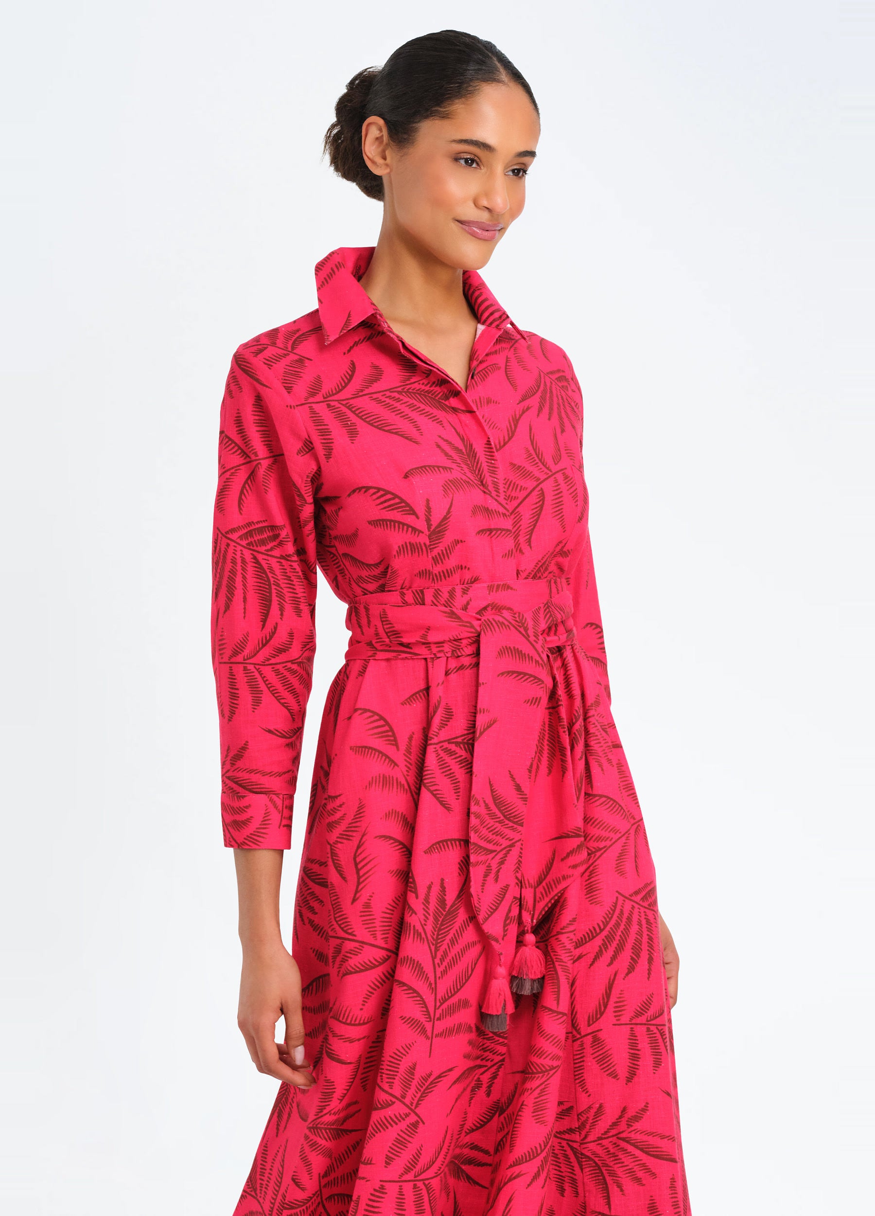 Kit Shirtdress in Leaves Red
