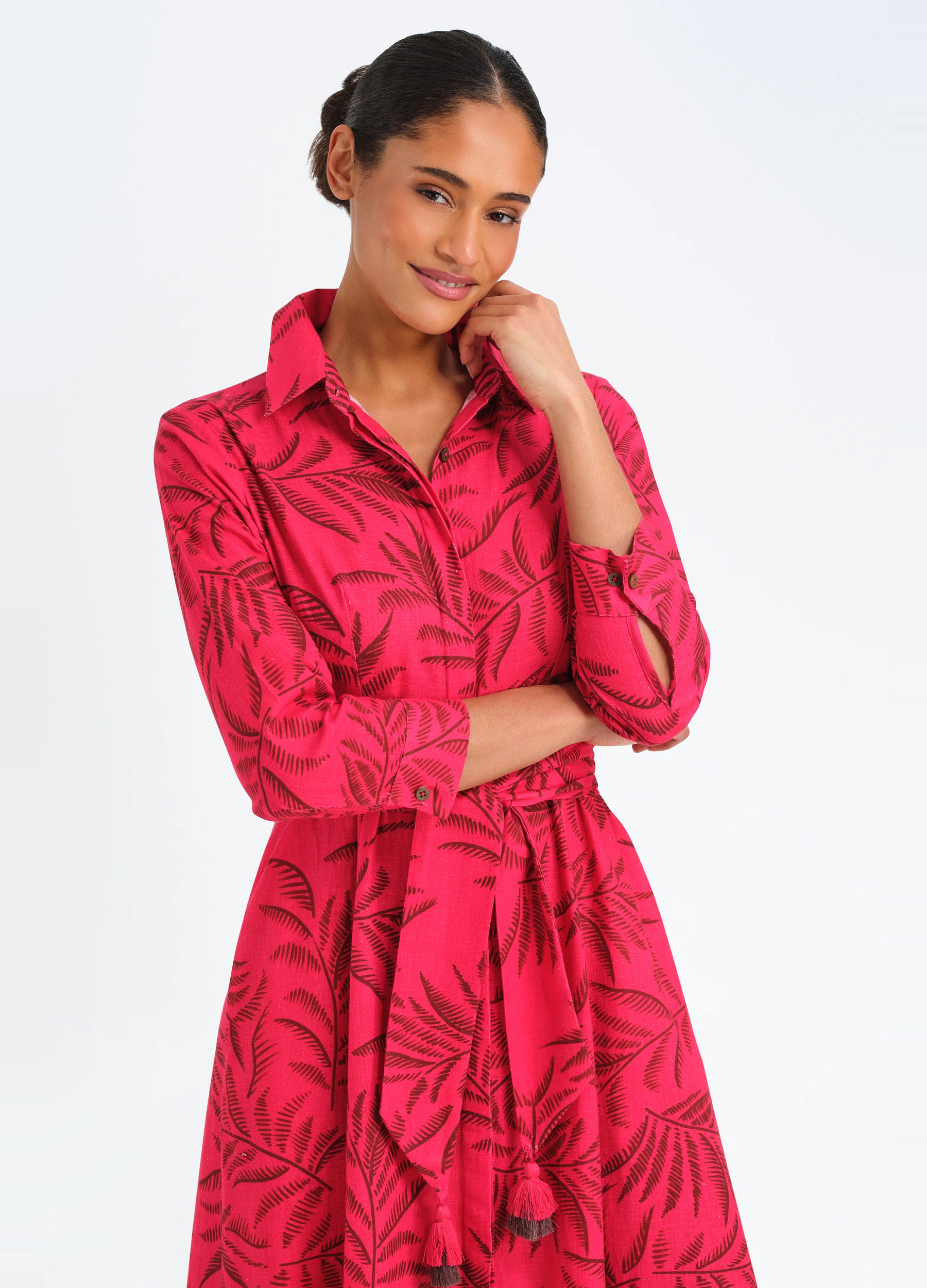 Kit Shirtdress in Leaves Red