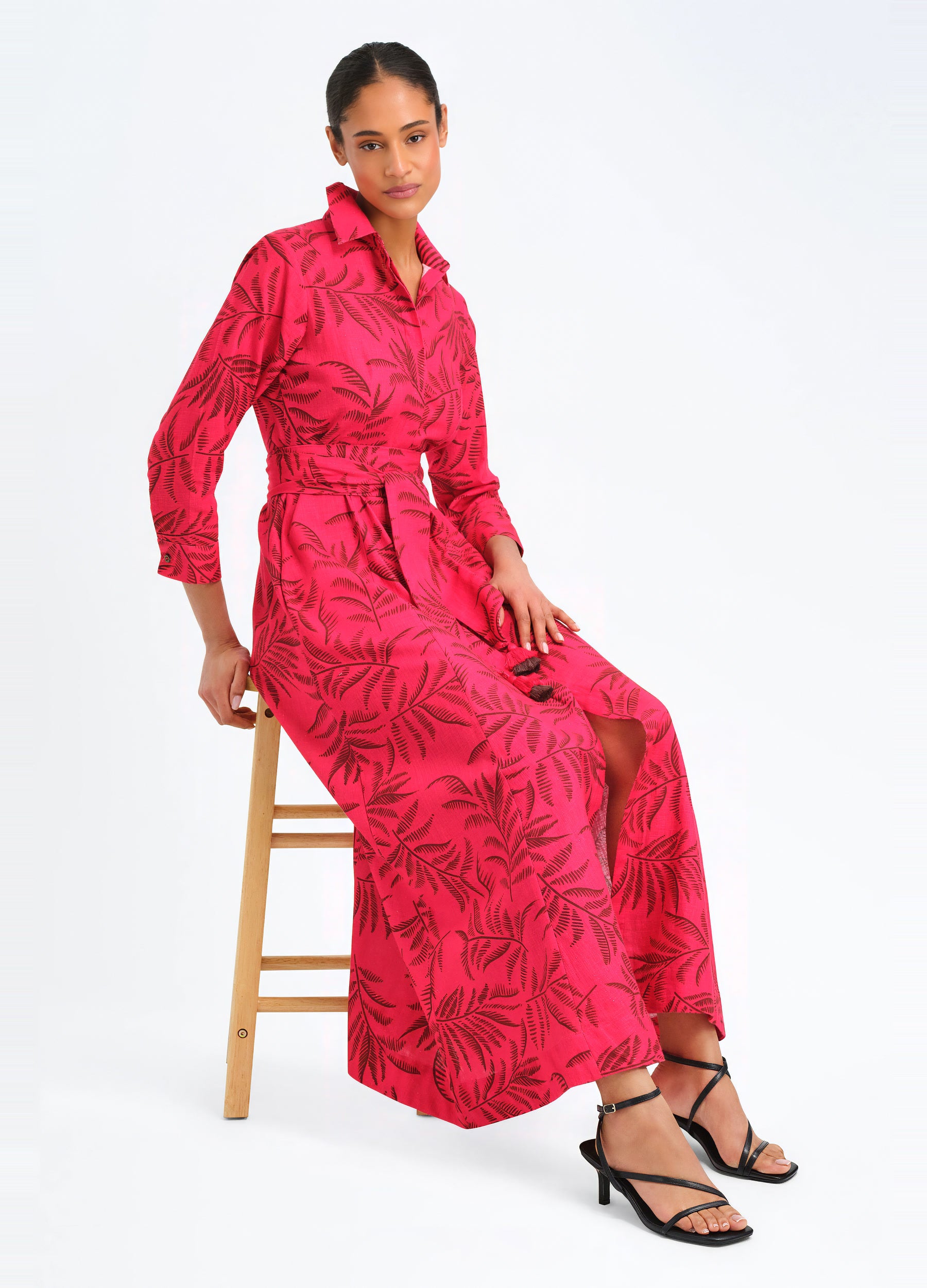 Kit Shirtdress in Leaves Red
