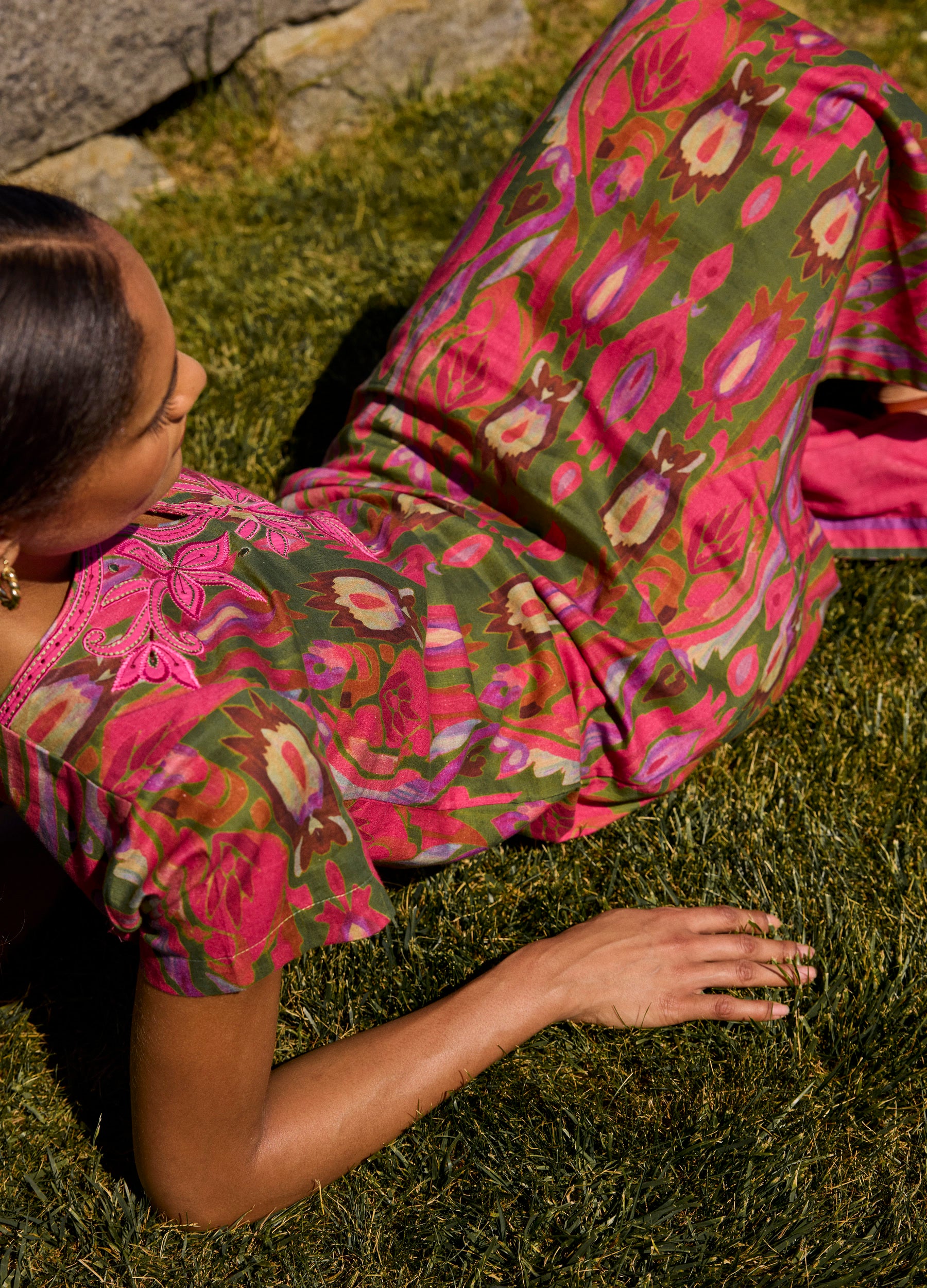 Lana Cap Sleeve Caftan in Ikat Pink