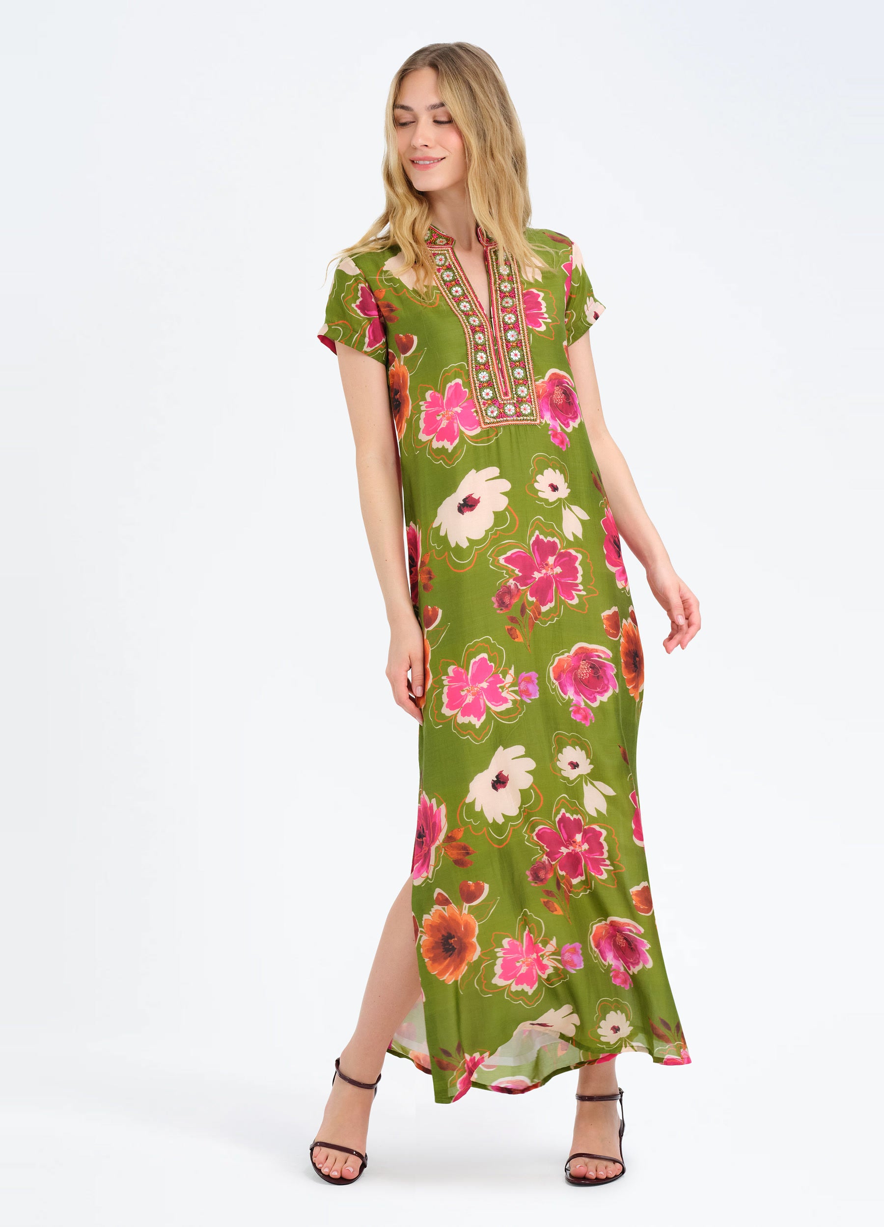 Lana Cap Sleeve Caftan in Kelsey Green