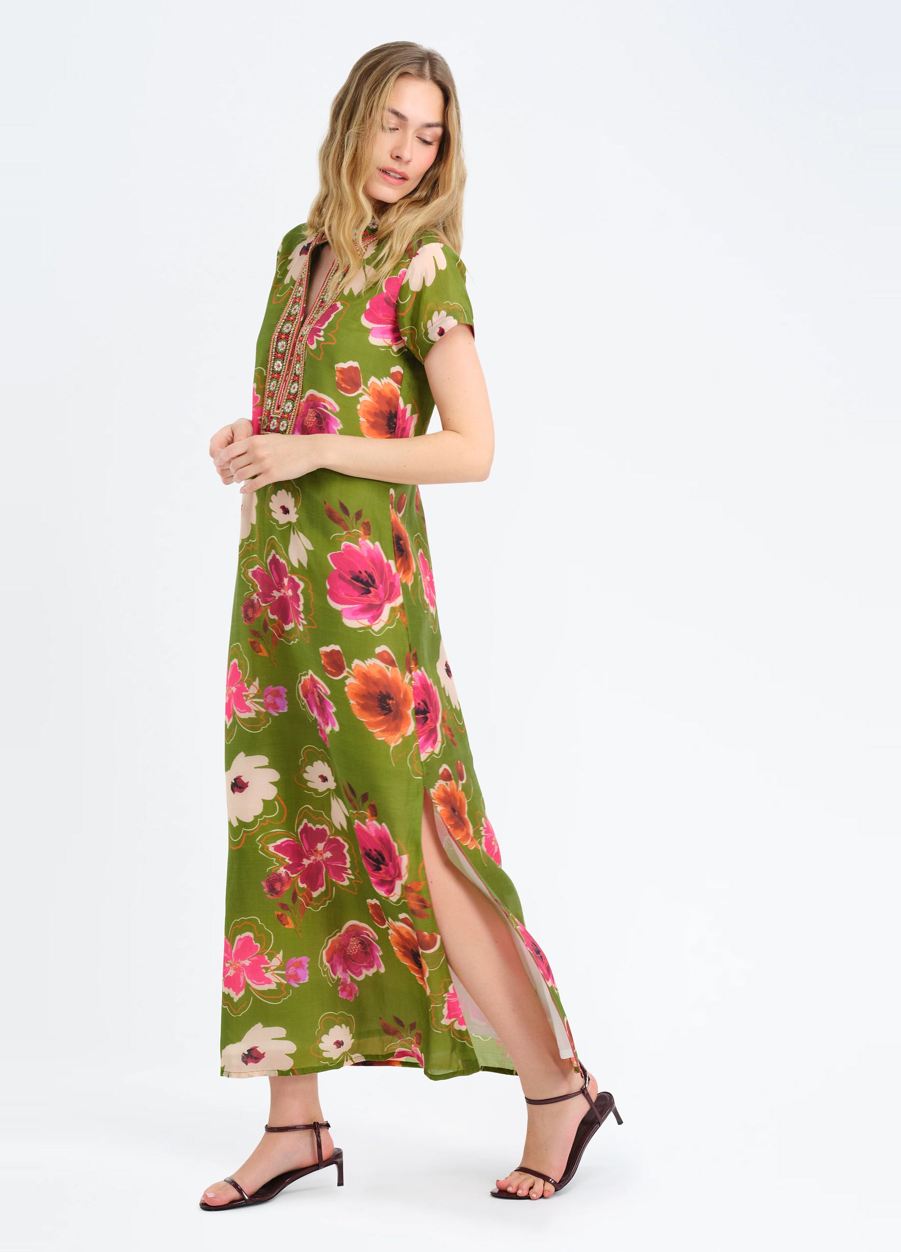 Lana Cap Sleeve Caftan in Kelsey Green