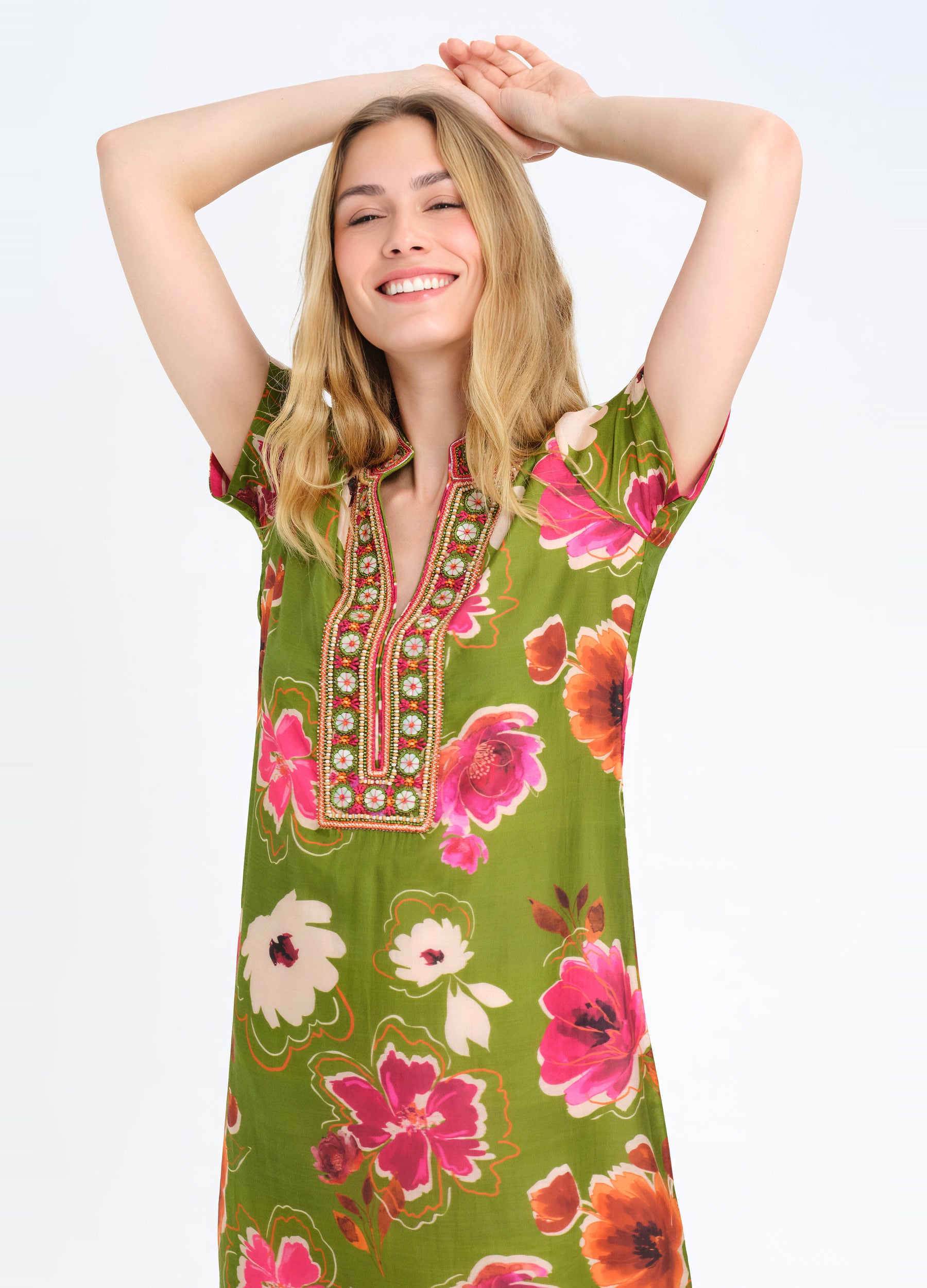 Lana Cap Sleeve Caftan in Kelsey Green