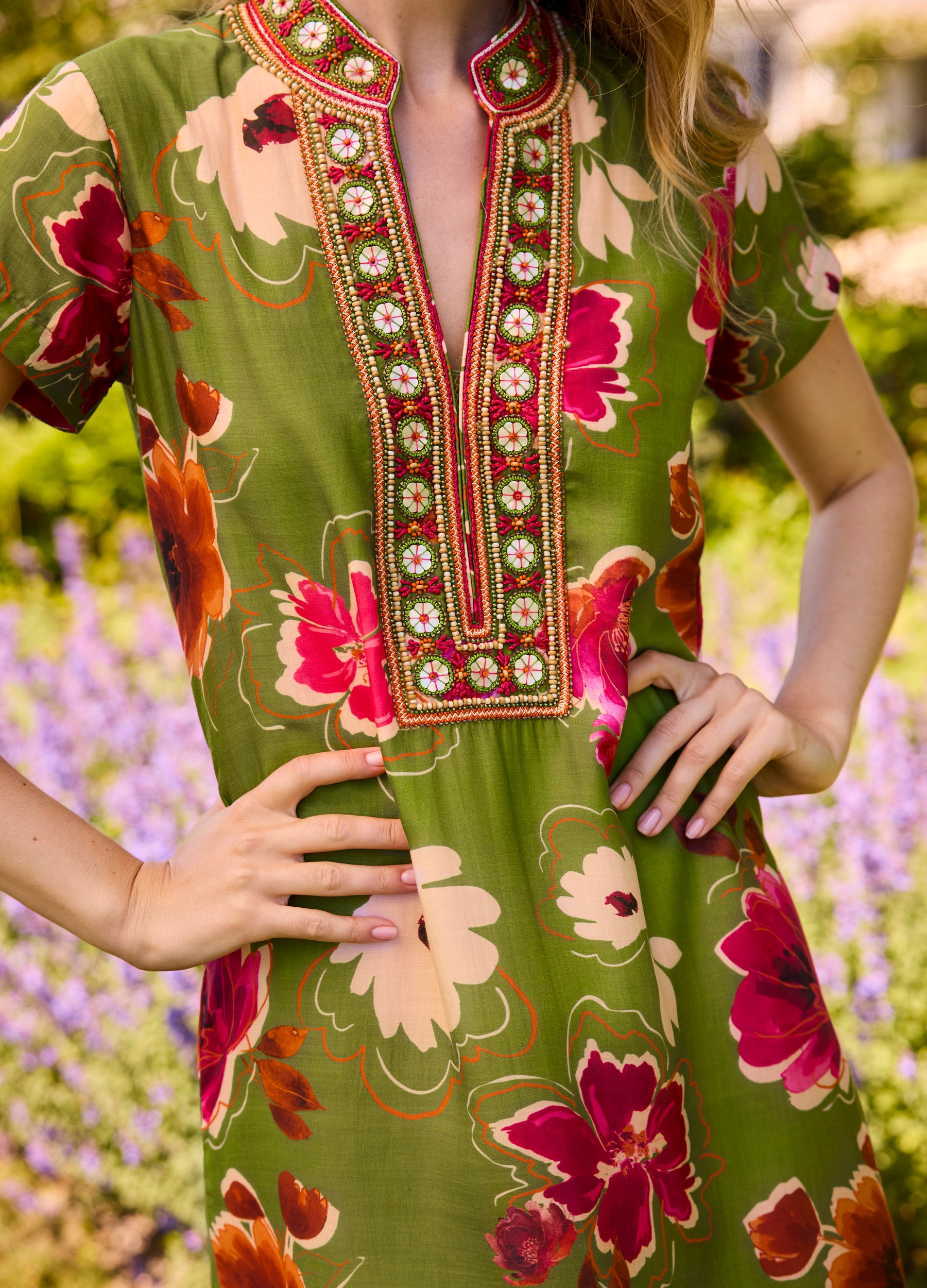 Lana Cap Sleeve Caftan in Kelsey Green