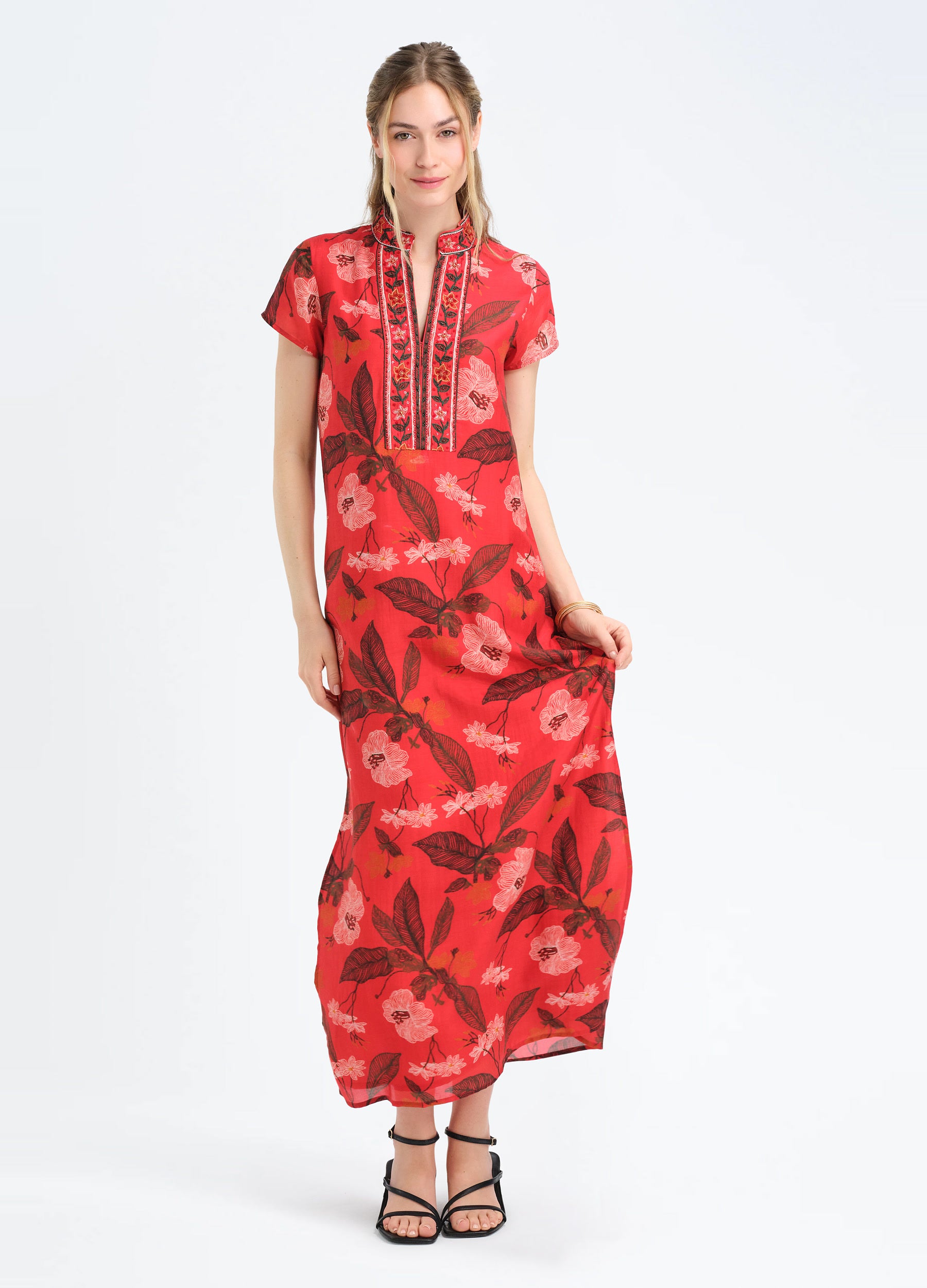 Lana Cap Sleeve Caftan in Lisette Red