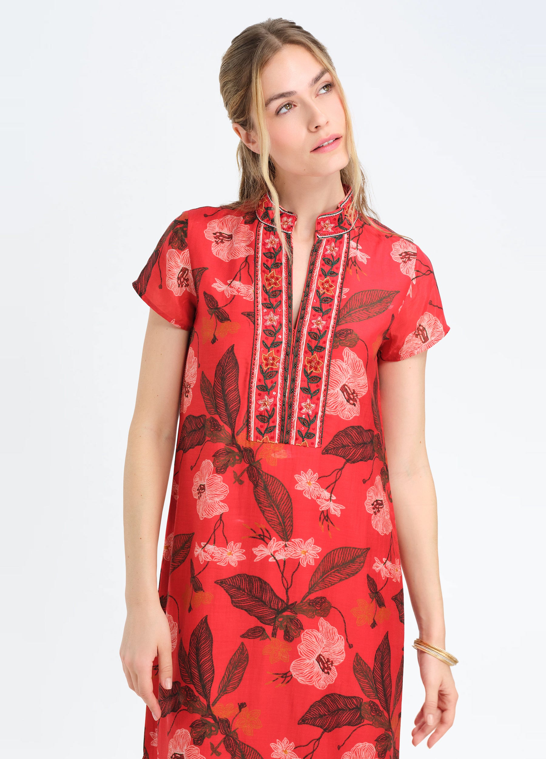 Lana Cap Sleeve Caftan in Lisette Red