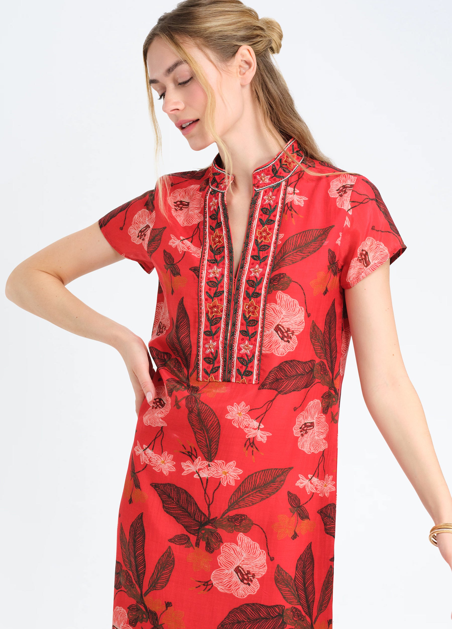 Lana Cap Sleeve Caftan in Lisette Red