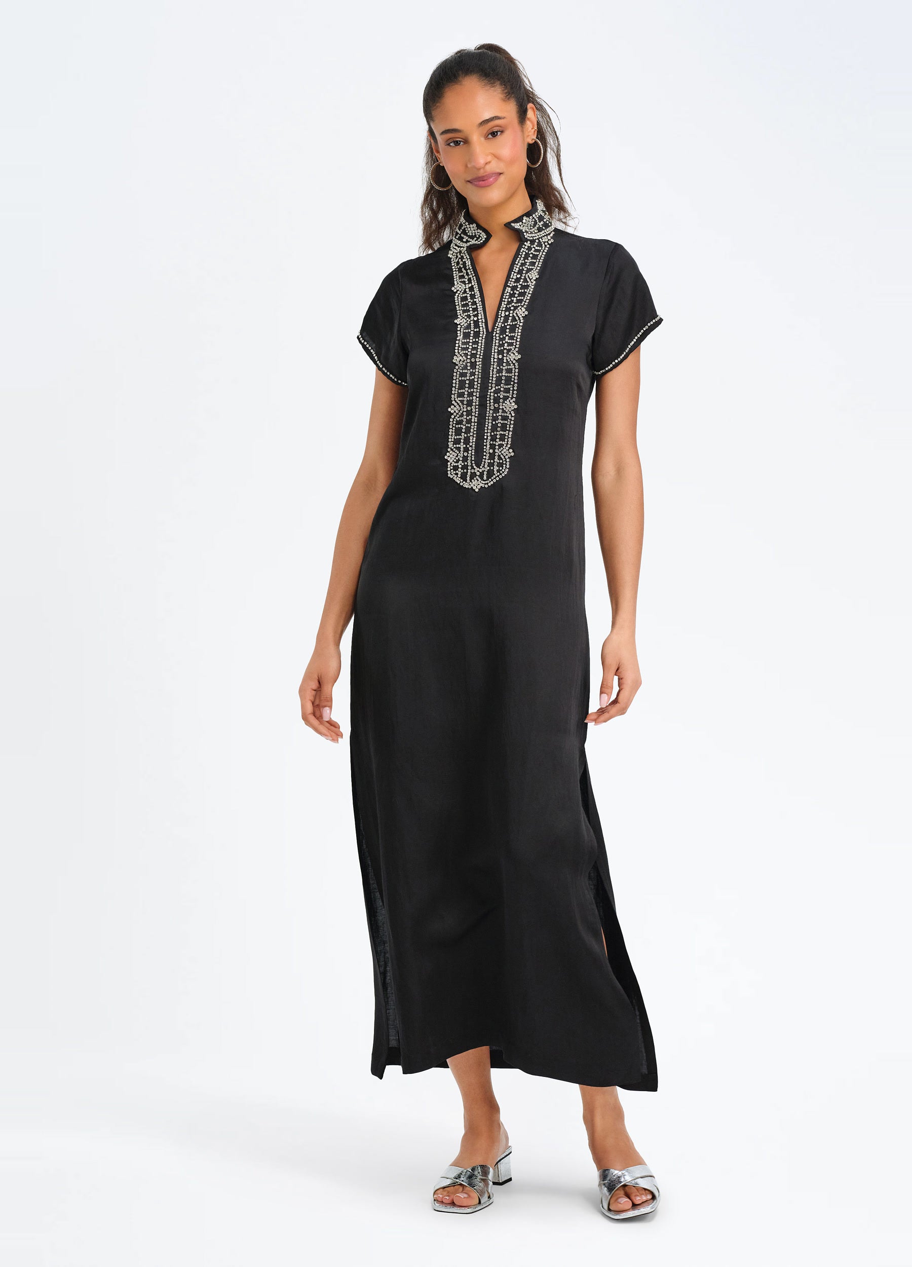 Marilyn Cap Sleeve Caftan in Black